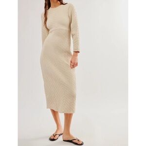 Free People NWOT Gabby Seamless Midi Dress Wet Plaster Ivory/Cream M/L
